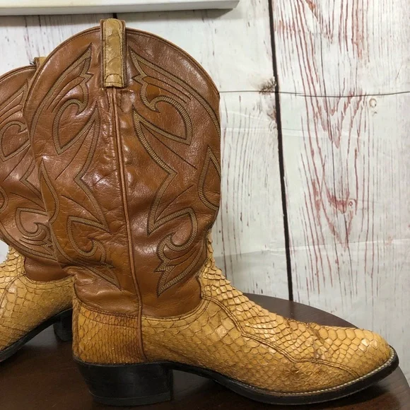 Dan Post Men's Tan Exotic SnakeSkin & Leather Western Boots 11 - Picture 5 of 16